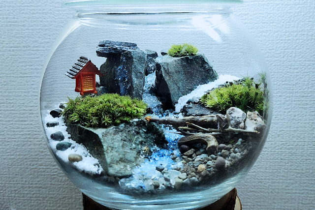 鑑賞石、アクアリウム、苔テラリウム、箱庭、坪庭、水石、盆栽、鉱石